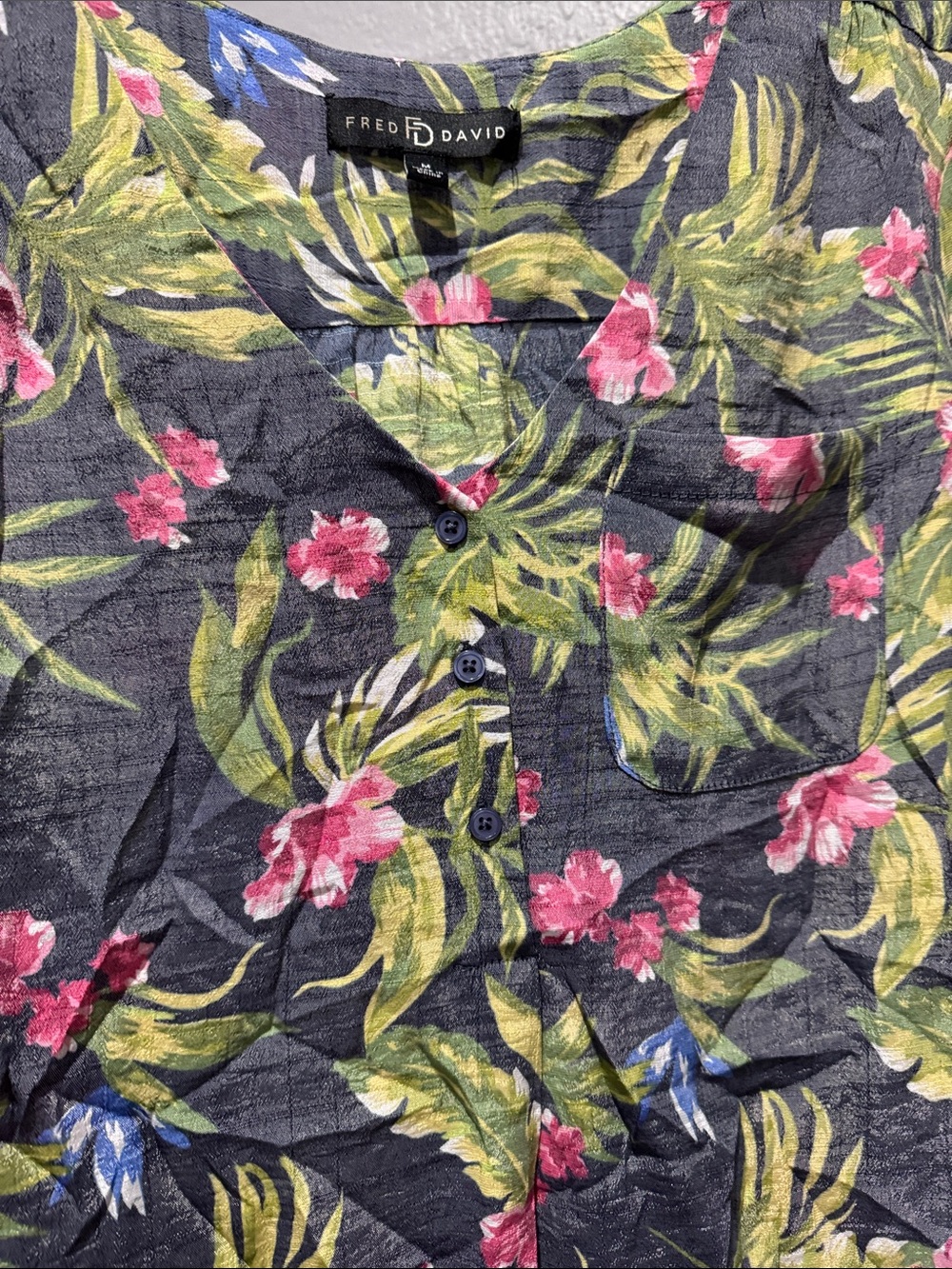 Fred David Navy Floral V-Neck Button Tunic - Picture 4 of 5